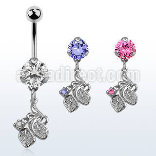 bnrz302 casted steel cz belly banana w lily flower design