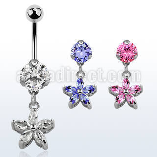 bnrz319 casted steel cz belly banana w flower w cz petals