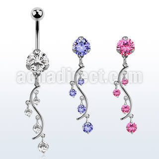 bnrz359 casted steel cz belly banana w vine w prong set czs