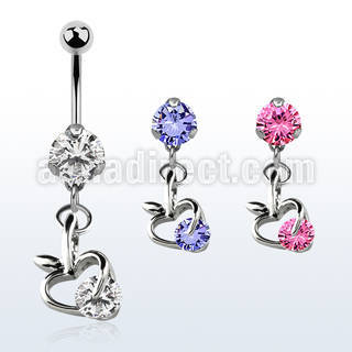 bnrz374 casted steel cz belly banana w apple design w cz stone