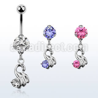 bnrz375 casted steel cz belly banana w little swan w round cz