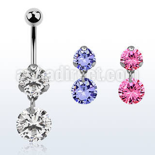 bnrz407 casted steel cz belly banana w dangling 8mm round cz