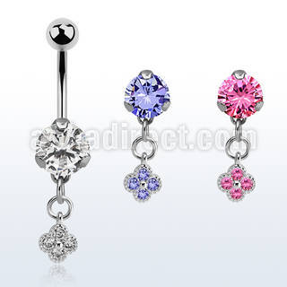 bnrz411 casted steel cz belly banana w small flower w czs