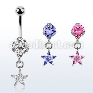 bnrz413 casted steel cz belly banana w flower shape prong set cz