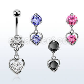 bnrz419 casted steel cz belly banana w heart with cz