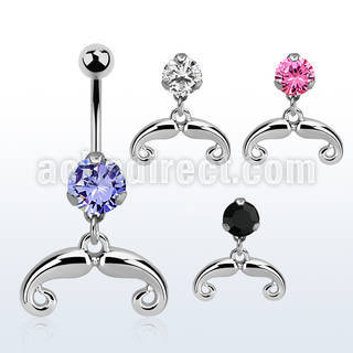 bnrz516 casted steel cz belly banana w french mustache design