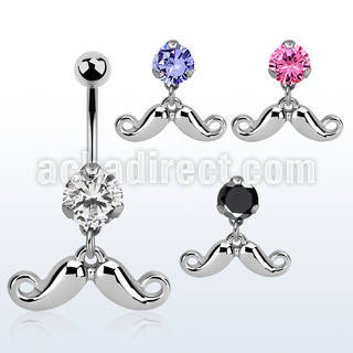 bnrz519 casted steel cz belly banana w happy mustache design