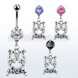 bnrz572 casted steel cz belly banana w horseshoe w lucky banner