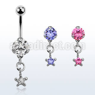 bnrz585 casted steel cz belly banana w prong set star shaped cz