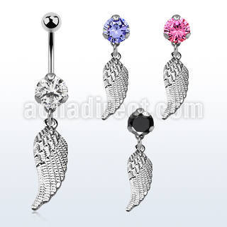 bnrz593 casted steel cz belly banana w dangling bird wing