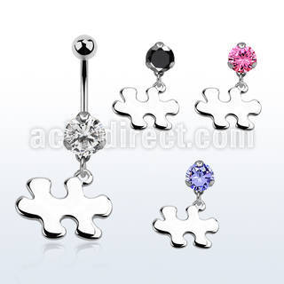 bnrz615 casted steel cz belly banana w autism awareness symbol