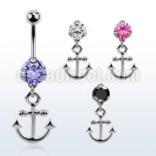 bnrz632 casted steel cz belly banana w plain anchor design