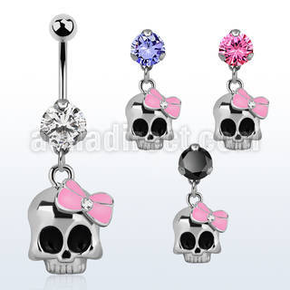 bnrz650 piercing ombligo acero quirurgico zirconia 8mm colgante calavera brillo espejo lazo rosa cristal 38 10mm mayorista