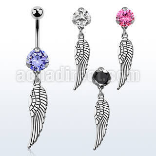 bnrz653 casted steel cz belly banana w plain silver bird wing