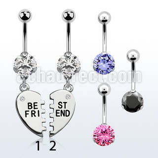 bnrz686 casted steel cz belly banana w best friends dangling