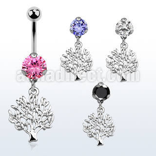 bnrz697 casted steel cz belly banana w tree of life design