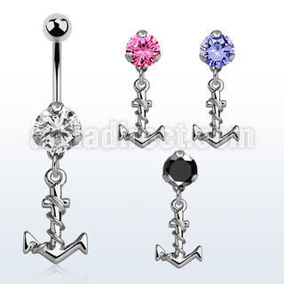 bnrz699 casted steel cz belly banana w plain anchor w rope
