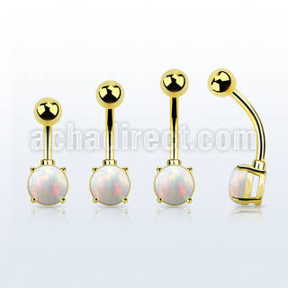 bntrdo gold plated steel belly banana w 7mm prong set round opal