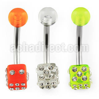 bnuvdic 316l steel belly banana w crystal studded uv ball dice