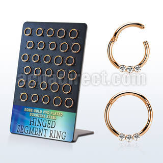 board rose gold steel hinged segment ring w small crystal