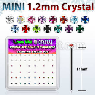 box silver bend it nose stud w 1.2mm prong set crystal
