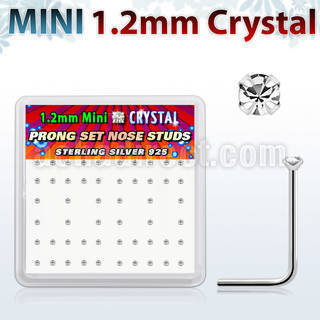 box silver nose studs w 1.2mm clear prong set crystals