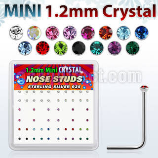 box silver nose studs w 1.2mm with color crystals