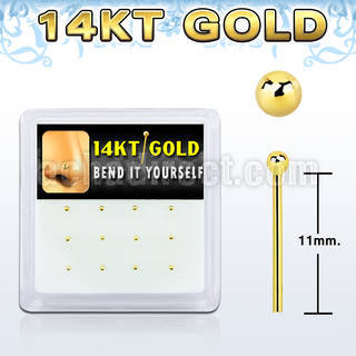 box w 12 14kt gold bend it nose studs w 1.5mm ball tops