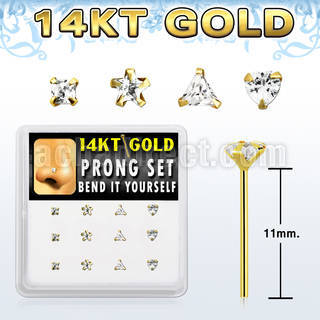 box w 12 14kt gold bend it nose studs w mixed shape czs
