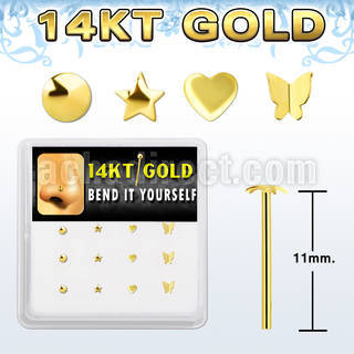 dgys25 distribuidor caja 12 piercing nariz doblar tu mismo oro 14 kts 0 6mm zirconia redonda 2mm al por mayor