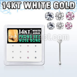 box w 12  white gold nose bones w 1.5 & 2mm mix color czs
