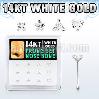box w 12 white gold nose bones w mix shaped prong set cz