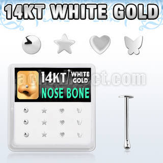 box w 12 white gold nose bones w mixed shaped tops