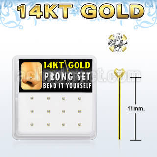 box w 14kt gold bend it nose studs w 1.5mm prong set czs