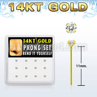 box w 14kt gold bend it nose studs w 2mm prong set czs