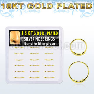 box w 18 pcs. of gold plated silver endless nose hoops