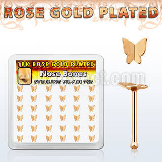 box w 36 rose gold plated silver nose bones w butterfly