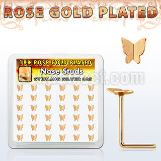 box w 36 rose gold plated silver nose studs w butterfly