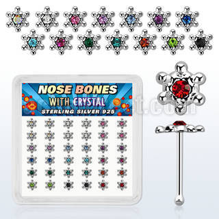 box w 36 silver nose bone w color crystal david star top