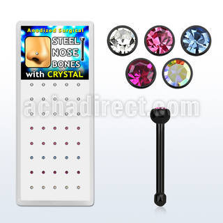 box w 40 black steel nose bone 20g w round crystal tops