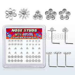 nsbxm7c display caja unidades piercing nariz plata esterlina parte superior flores variadas cristales color claro