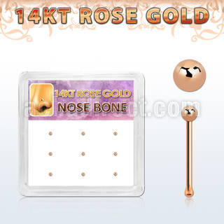 box w 9 14kt rose gold nose bones, 22g w 1.5mm ball top