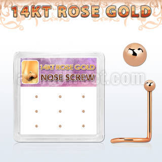 box w 9 14kt rose gold nose screws, 22g w 1.5mm ball top