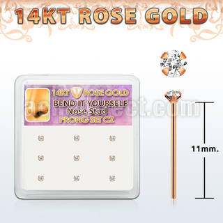 box w 9 rose gold bend it nose studs w 2mm clear czs