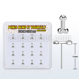 box w silver bend it nose studs, 22g w penis shape top