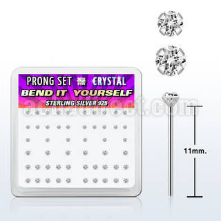 box w silver bend it nose studs 1.5 & 2mm clear crystals