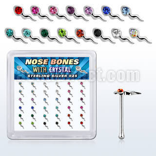 box w silver nose bones w sperm shape color crystal top