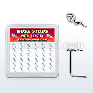 box w silver nose studs w sperm shape clear crystal tops