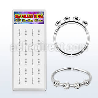 box w silver seamless nose hoop w 4 clear 1.5mm crystals 