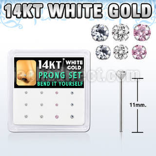 box w white 14kt gold bend it nose stud w 1.5 & 2 mm cz